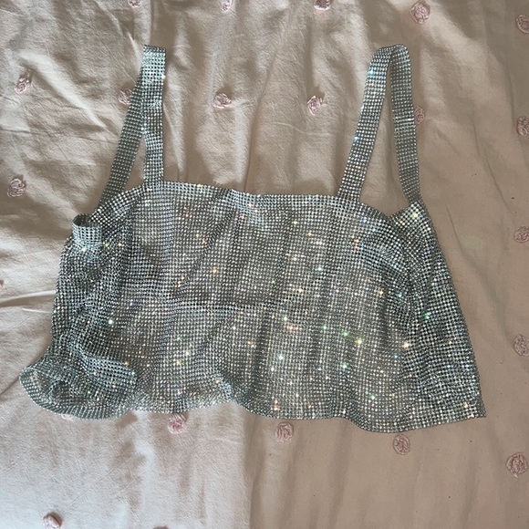 MESHKI ALLURA OPEN BACK DIAMANTE TOP - SILVER - Picture 4 of 5